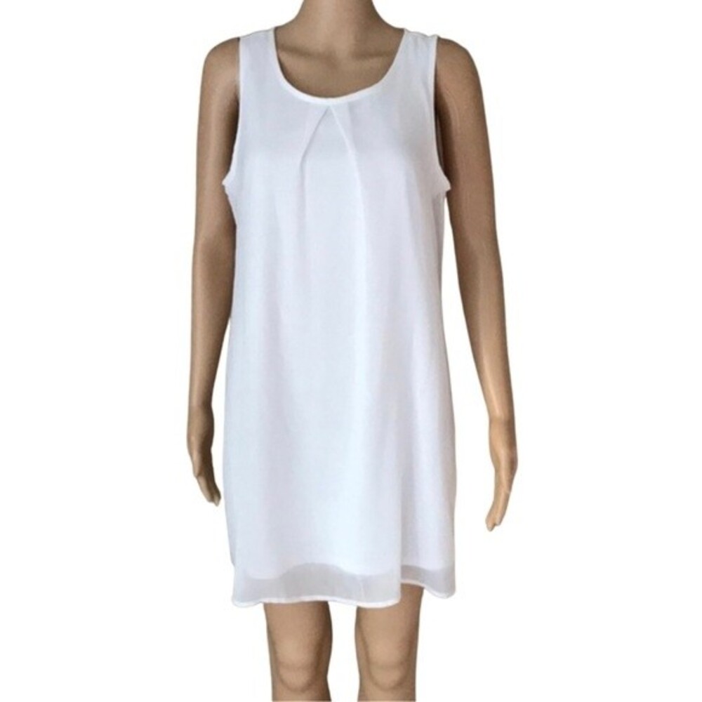 White pleated chiffon shift dress size medium